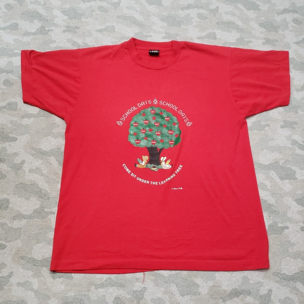 Vintage Screen Stars Shirt Mens XL Red Short Sleeve Single Stitch School Days